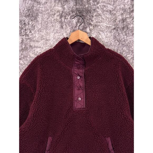Athleta Jacket 1X Womens Cozy Sherpa Snap Pullover Wine Red Fleece Plus Size - Picture 2 of 9